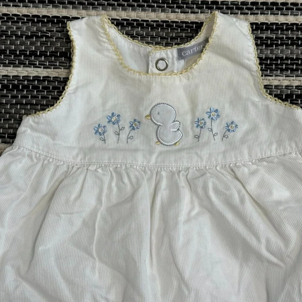 Vintage Carters Baby Girl Sleeveless Duck Dress 100% Cotton White Yellow Size 3M